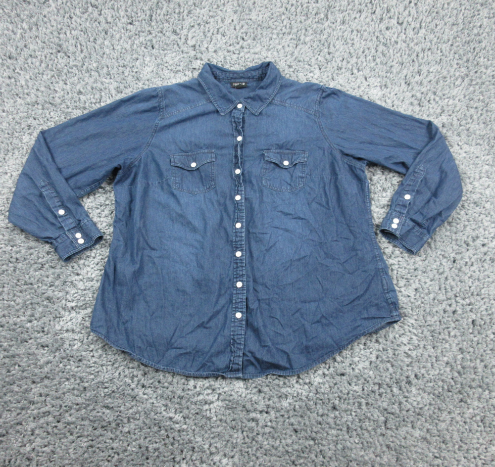 Torrid Shirt Womens 1 Blue Denim Look Long Sleeve Button Up